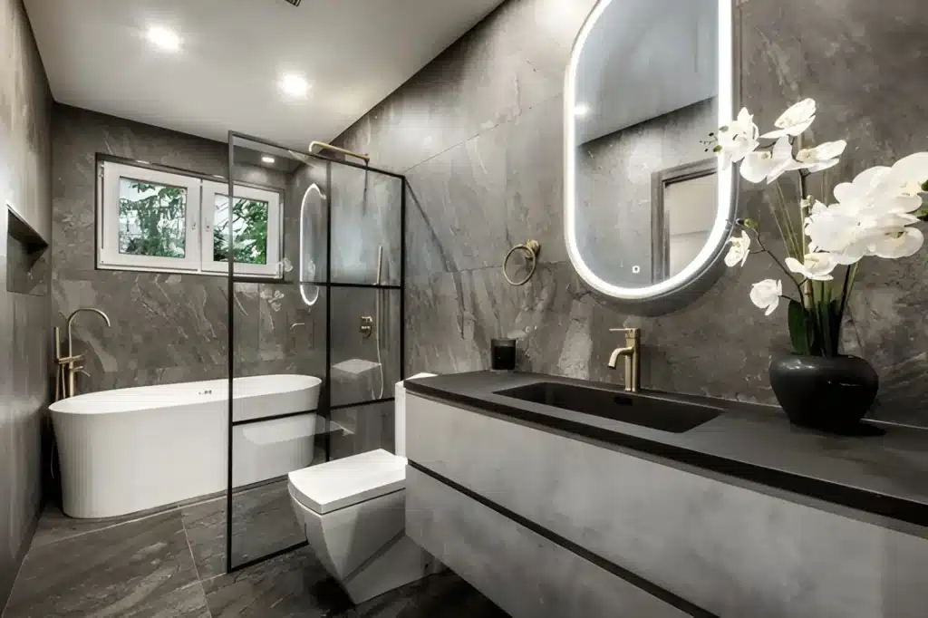 DeSoto, TX 7 Kitchen and bathroom remodeling in DeSoto showing a luxury bathroom with walk-in shower and elegant tile design