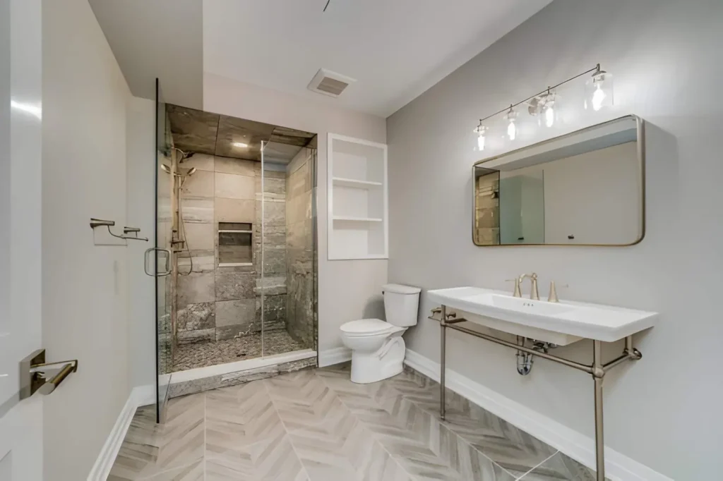 Dallas 7 Walk-in shower and vanity upgrade completed through Kitchen and bathroom remodeling in Dallas