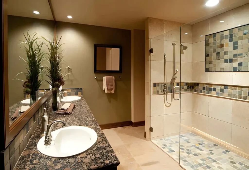 Elegant bathroom renovation completed through Kitchen and bathroom remodeling in Southlake featuring a walk-in shower and luxury fixtures