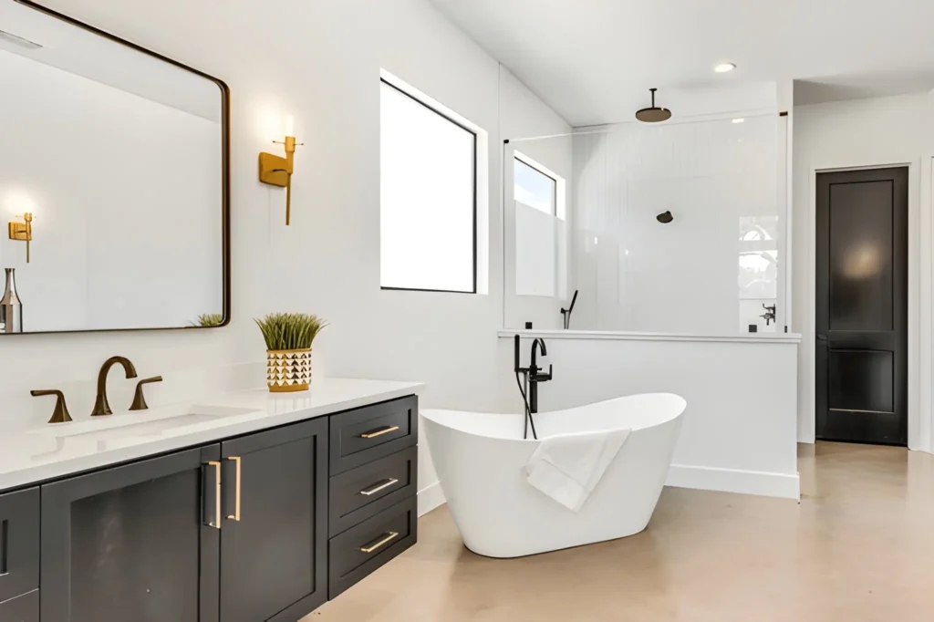 Bathroom Remodeling Southlake featuring a luxury walk-in shower with glass enclosure and tile walls
