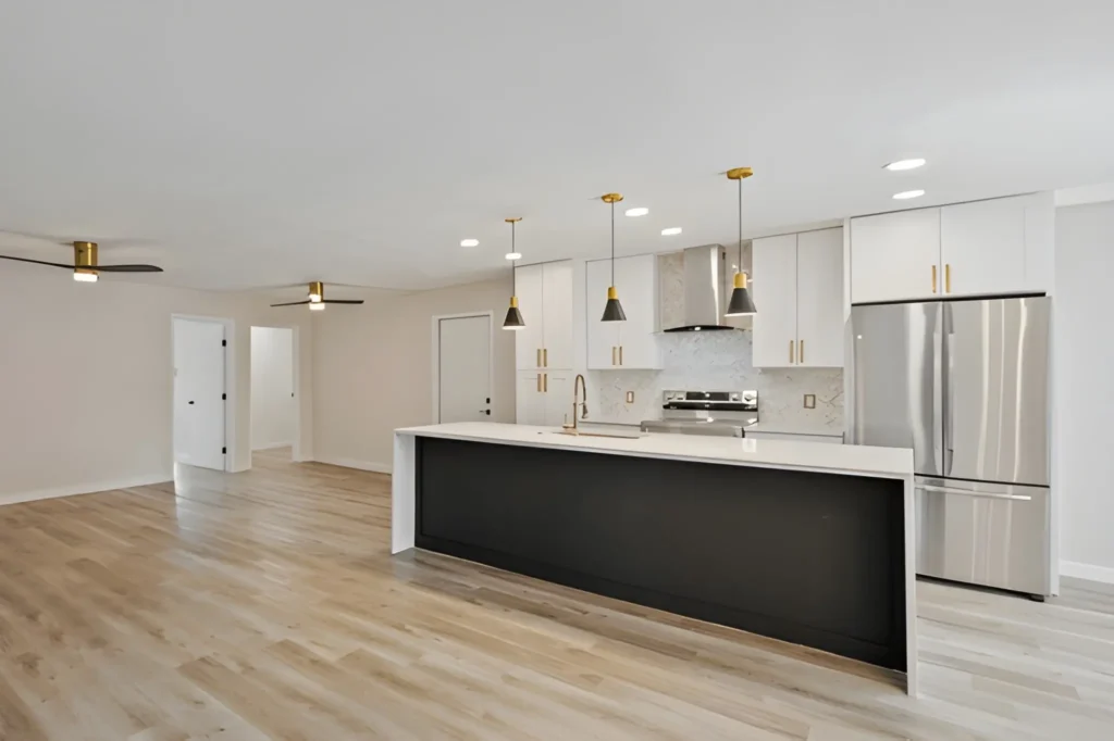 Farmers Branch, TX 1 Luxe Haus Renovations Dallas completed Kitchen and bathroom remodeling in Farmers Branch featuring a modern open-concept kitchen with quartz countertops and custom cabinetry