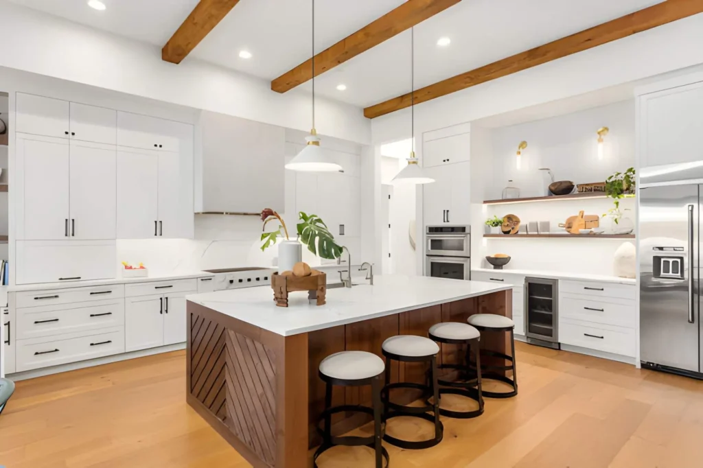 Kitchen Contractors 9 Elegant kitchen island installation by Kitchen Contractors Dallas with modern lighting and seating space
